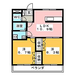 パラシオン旭C 2LDKの間取図画像
