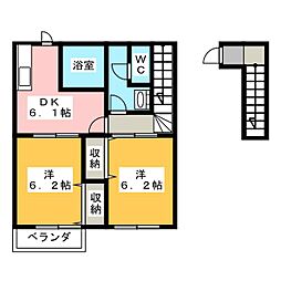 コートヤード1 2DKの間取図画像