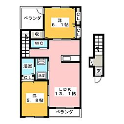 フルージュ 2LDKの間取図画像