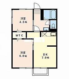 シティハイムカワムラB 2DKの間取図画像