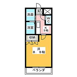 中宿ベース 1Kの間取図画像