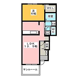 オーシャンフロント新富士 1LDKの間取図画像