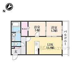 JR東海道・山陽本線 栗東駅 徒歩37分の賃貸マンション 3階2LDKの間取り