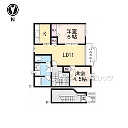 JR北陸本線 長浜駅 バス18分 市民交流センター下車 徒歩5分の賃貸アパート 2階2LDKの間取り