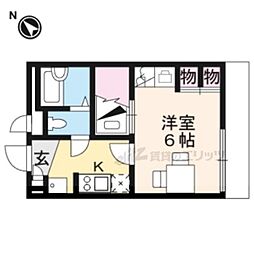 レオパレス湖畔平 2階1Kの間取り