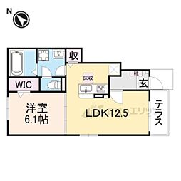 JR湖西線 唐崎駅 徒歩12分の賃貸アパート 1階1LDKの間取り