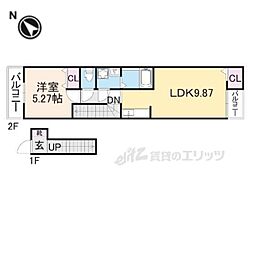 近江鉄道近江本線 水口駅 徒歩17分の賃貸アパート 2階1LDKの間取り
