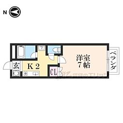 ツイン・ハイツ 2階1Kの間取り