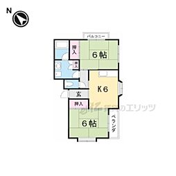 近江鉄道近江本線 水口駅 徒歩16分の賃貸マンション 3階2DKの間取り