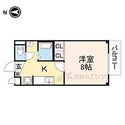 ニューリバータウン宮司 2階1Kの間取り