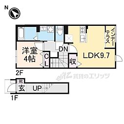 JR北陸本線 田村駅 3.2kmの賃貸アパート 2階1LDKの間取り