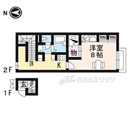 レオパレス宮司東 2階1Kの間取り