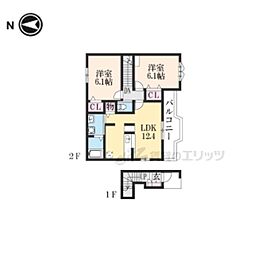 JR北陸本線 長浜駅 バス15分 市民会館前下車 徒歩4分の賃貸アパート 2階2LDKの間取り