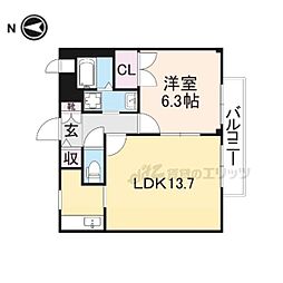 ハイツＫＳＮ 2階1LDKの間取り
