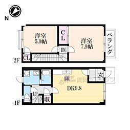 エバーライフイズミＢ棟 2階2LDKの間取り