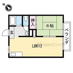 JR東海道・山陽本線 草津駅 徒歩23分の賃貸アパート 2階1LDKの間取り