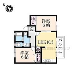 JR北陸本線 田村駅 徒歩19分の賃貸アパート 1階2LDKの間取り