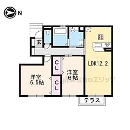京阪石山坂本線 松ノ馬場駅 徒歩3分の賃貸アパート 1階2LDKの間取り