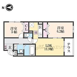 ヴェールフォンセ 1階2LDKの間取り