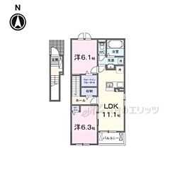 JR草津線 三雲駅 5kmの賃貸アパート 2階2LDKの間取り