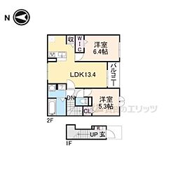 Ｙフォレスト長浜Ｂ 2階2LDKの間取り