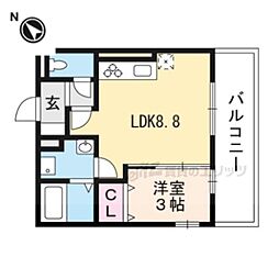 JR湖西線 堅田駅 徒歩7分の賃貸アパート 3階1LDKの間取り