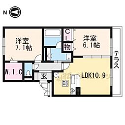 フェリーチェファミリアＢ棟 1階2LDKの間取り