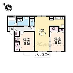 メゾンアンソレイユ 1階2LDKの間取り