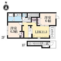 JR北陸本線 長浜駅 バス7分 神照下車 徒歩5分の賃貸アパート 2階2LDKの間取り