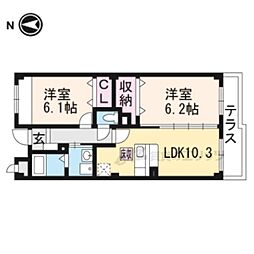 ディアコート 1階2LDKの間取り