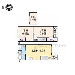 JR北陸本線 長浜駅 徒歩21分の賃貸テラスハウス 1階2LDKの間取り