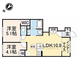 チェスナッツ 1階2LDKの間取り
