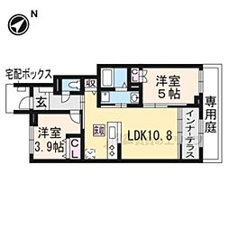 JR湖西線 堅田駅 徒歩25分の賃貸アパート 1階2LDKの間取り