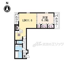 ウィステリア唐橋 1階1LDKの間取り