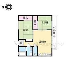ファミール赤川 1階2DKの間取り
