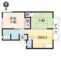 パティオインB 2DKの間取図画像