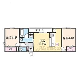 D-ROOM 大橋 2LDKの間取図画像