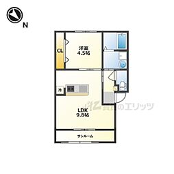 近江八幡市古川町アパート 1LDKの間取図画像