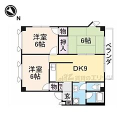 JR東海道・山陽本線 南彦根駅 バス6分 ベルロード平田下車 徒歩4分の賃貸マンション 2階3LDKの間取り