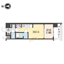 プレサンス京都東寺 1DKの間取図画像