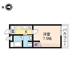 フラッティ堀川高辻 1Kの間取図画像