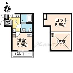 WEST9中書島 1Kの間取図画像