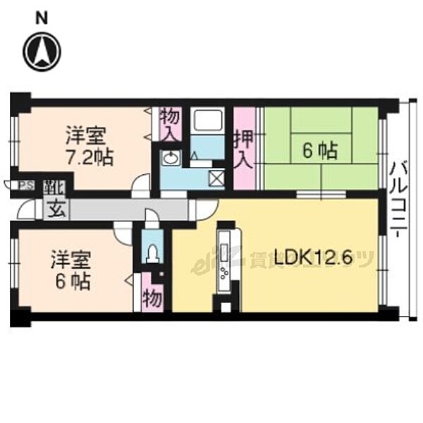 京都府宇治市木幡西浦(賃貸マンション3LDK・6階・67.96㎡)の写真 その2