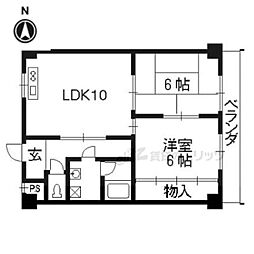 阪急京都本線 長岡天神駅 徒歩15分の賃貸マンション 4階2LDKの間取り