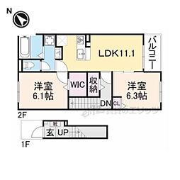 JR関西本線 加茂駅 徒歩7分の賃貸アパート 2階2LDKの間取り
