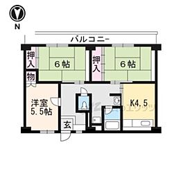ビレッジハウス城陽3号棟 2階3Kの間取り