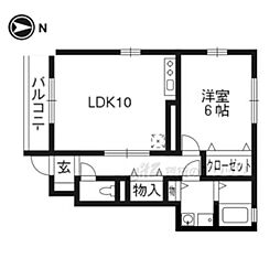 近鉄京都線 久津川駅 徒歩9分の賃貸アパート 1階1LDKの間取り