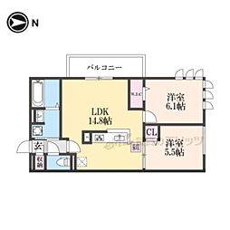 ルーセント伏見稲荷 3階2LDKの間取り