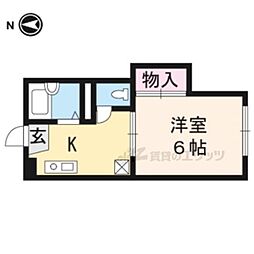 ドミール深草 1階1Kの間取り