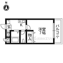 JR東海道・山陽本線 桂川駅 徒歩4分の賃貸マンション 2階1Kの間取り